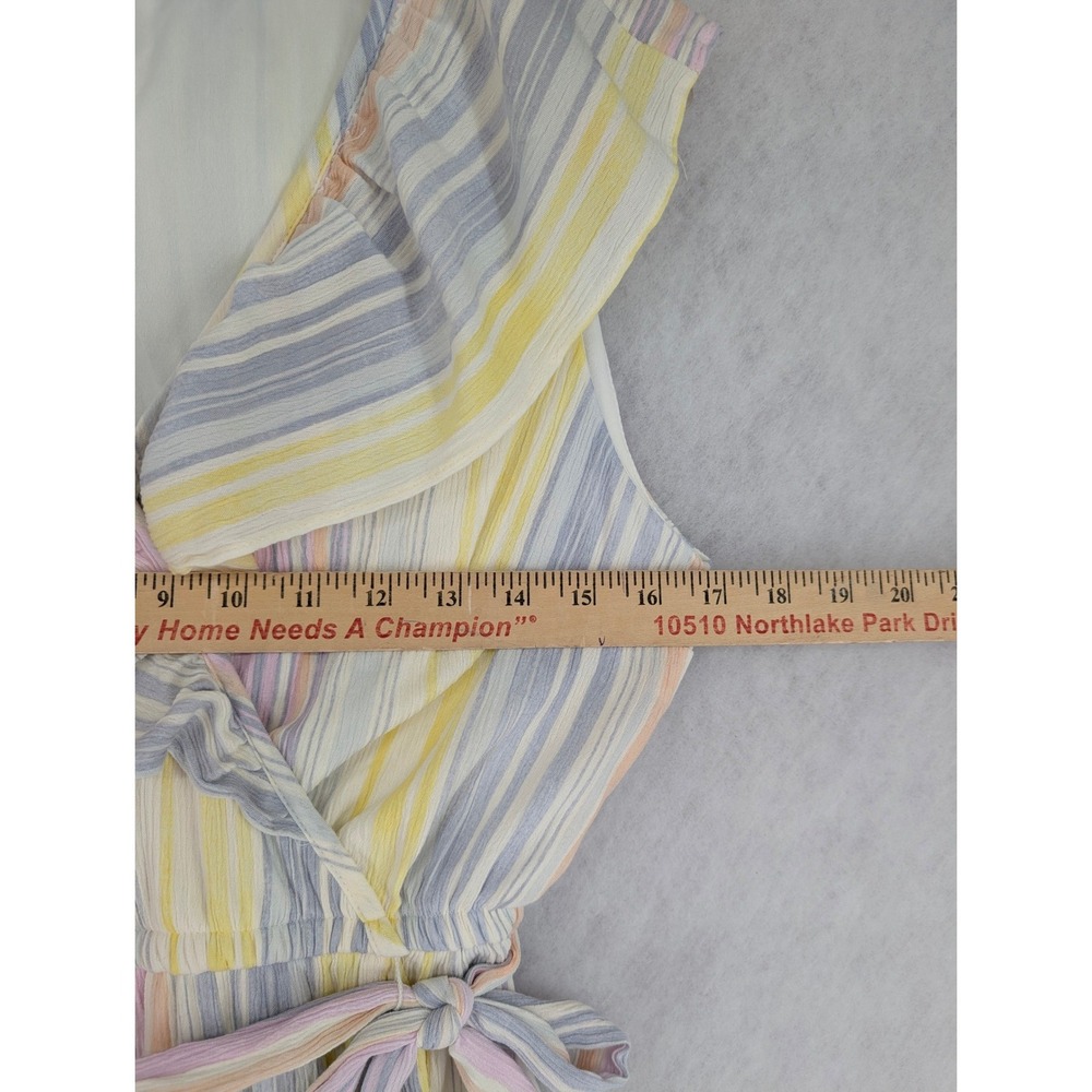 Lauren Conrad Small Pastel Striped Ruffle Faux Wrap Dress Sleeveless Mini V-Neck - Picture 7 of 9